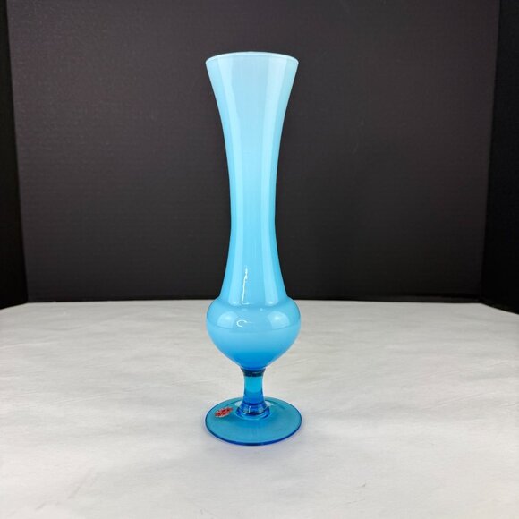 Vintage Blue Opaline Glass Bud Vase Made in Italy 9.5 Inch - Picture 2 of 9
